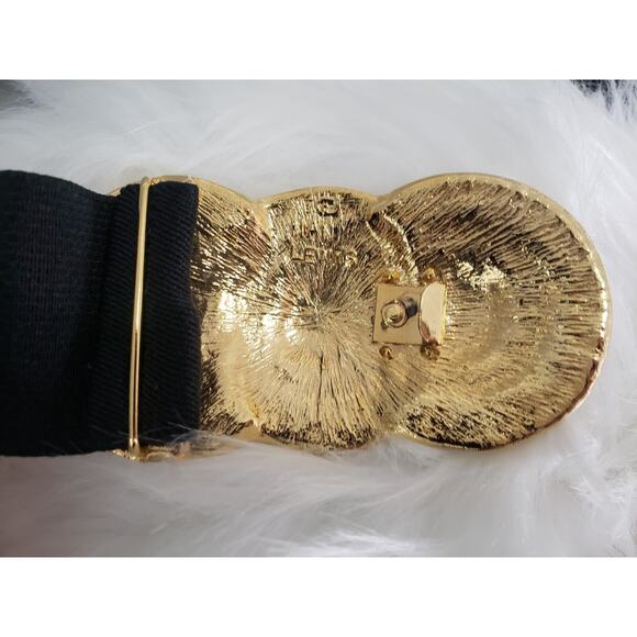 Nani Lewis Vintage 1980s Gold tone black enamel black elastic STRETCH belt retro - Picture 4 of 6